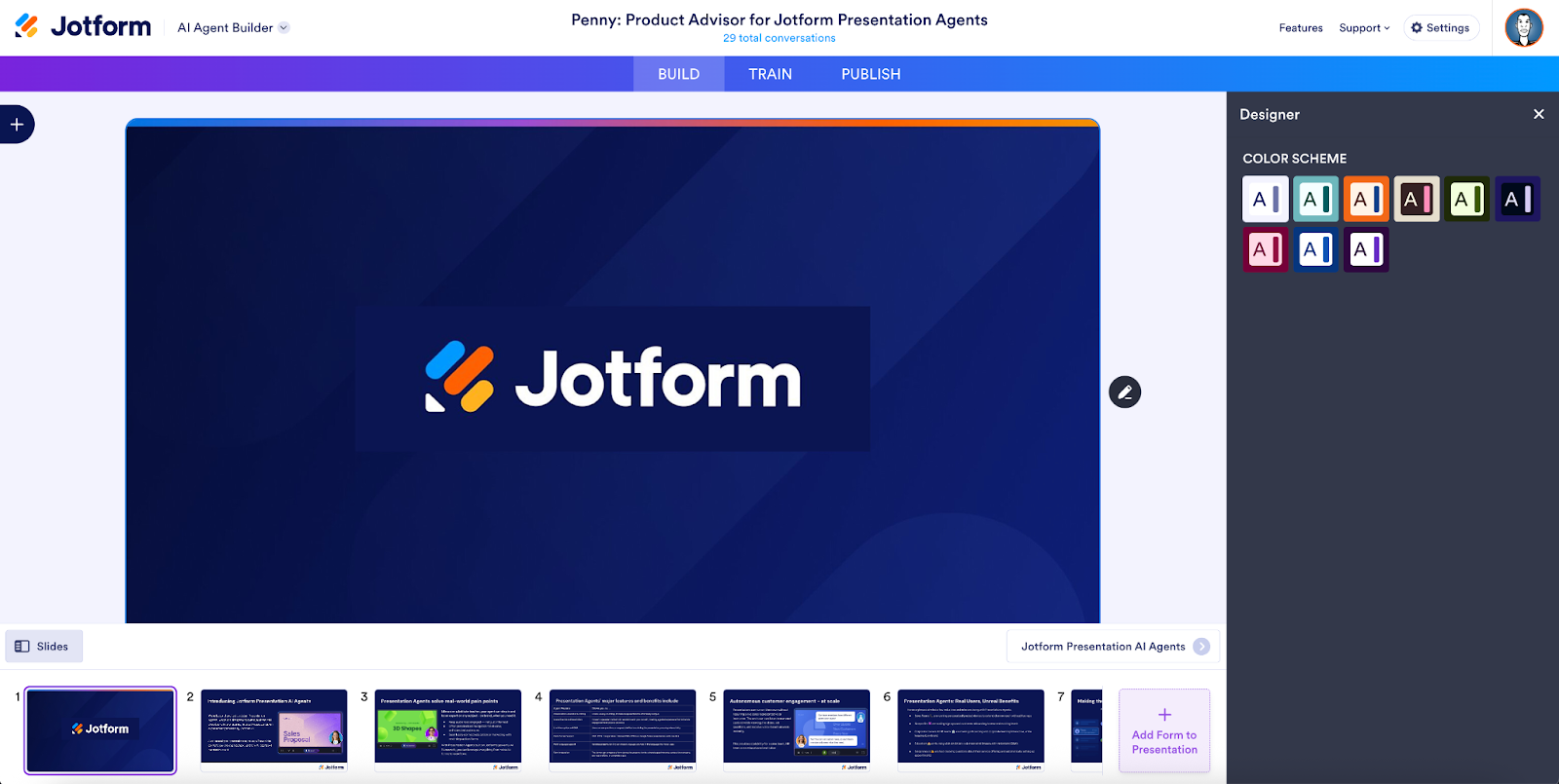 Viewing the Designer Sidebar on the Jotform AI Agent Builder