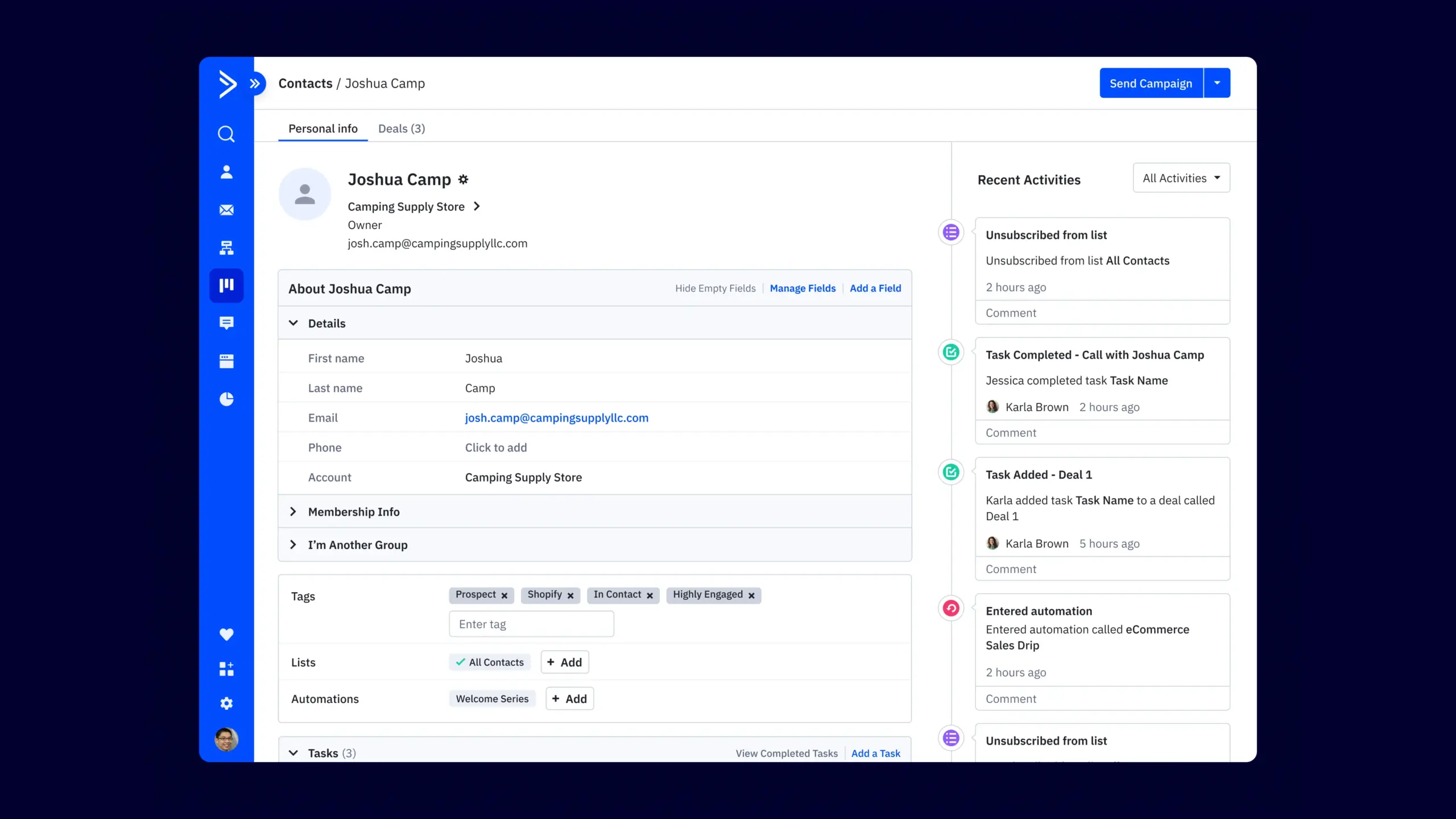 User Interface of ActiveCampaign