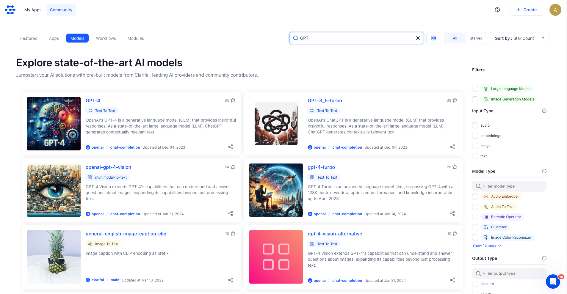 User Interface of Clarifai