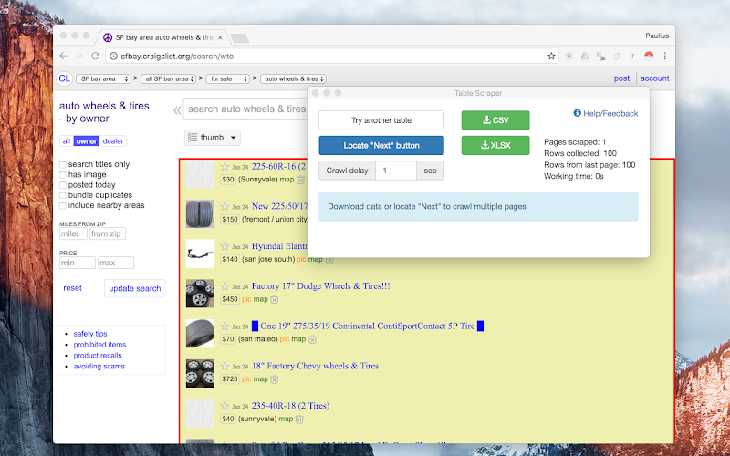User Interface of Instant Data Scraper