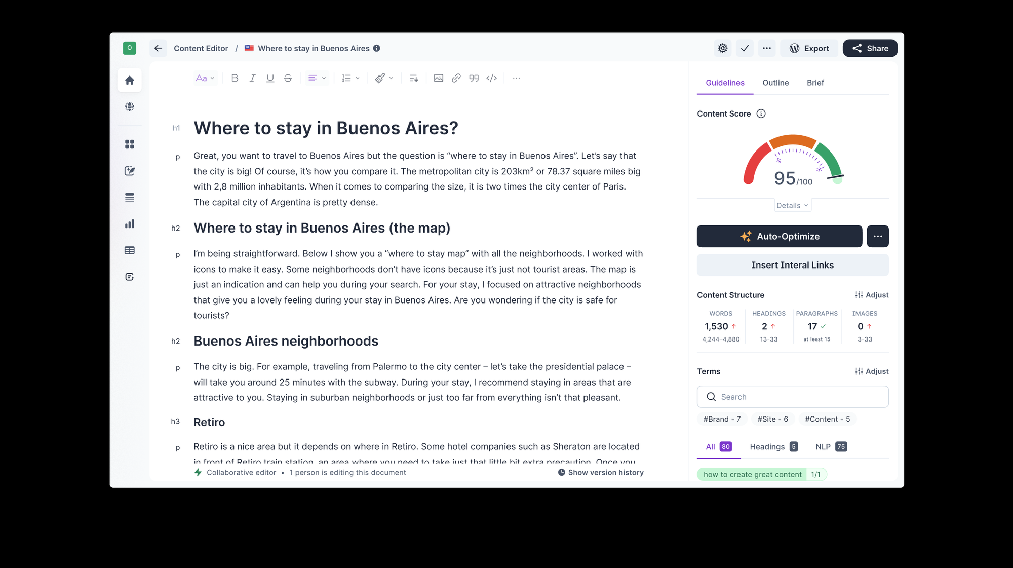 User Interface of Surfer SEO