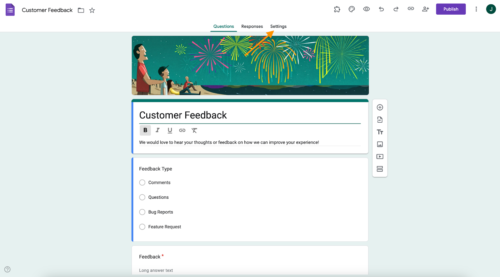 google forms customer feedback form example