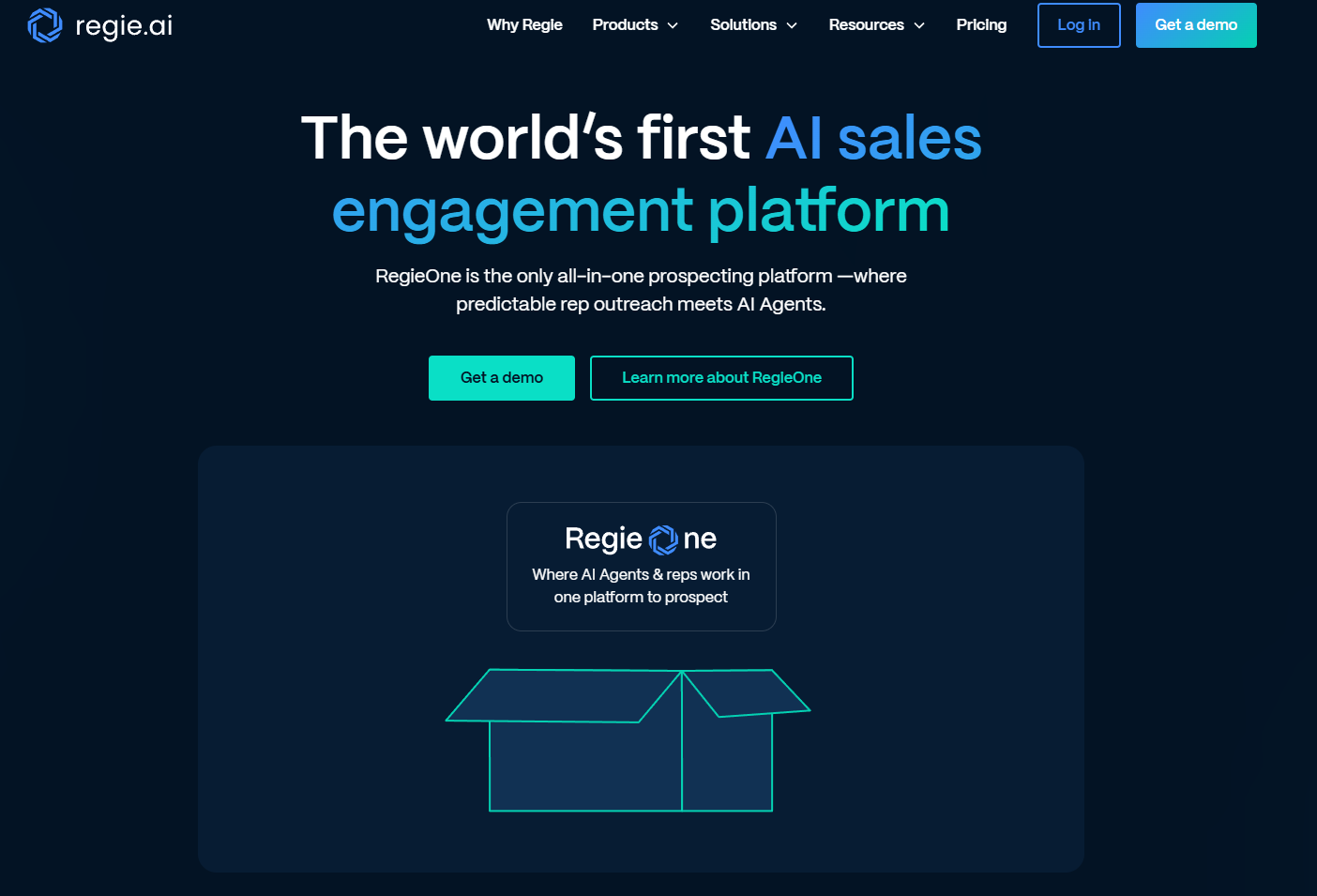Screenshot of Regie's landing page
