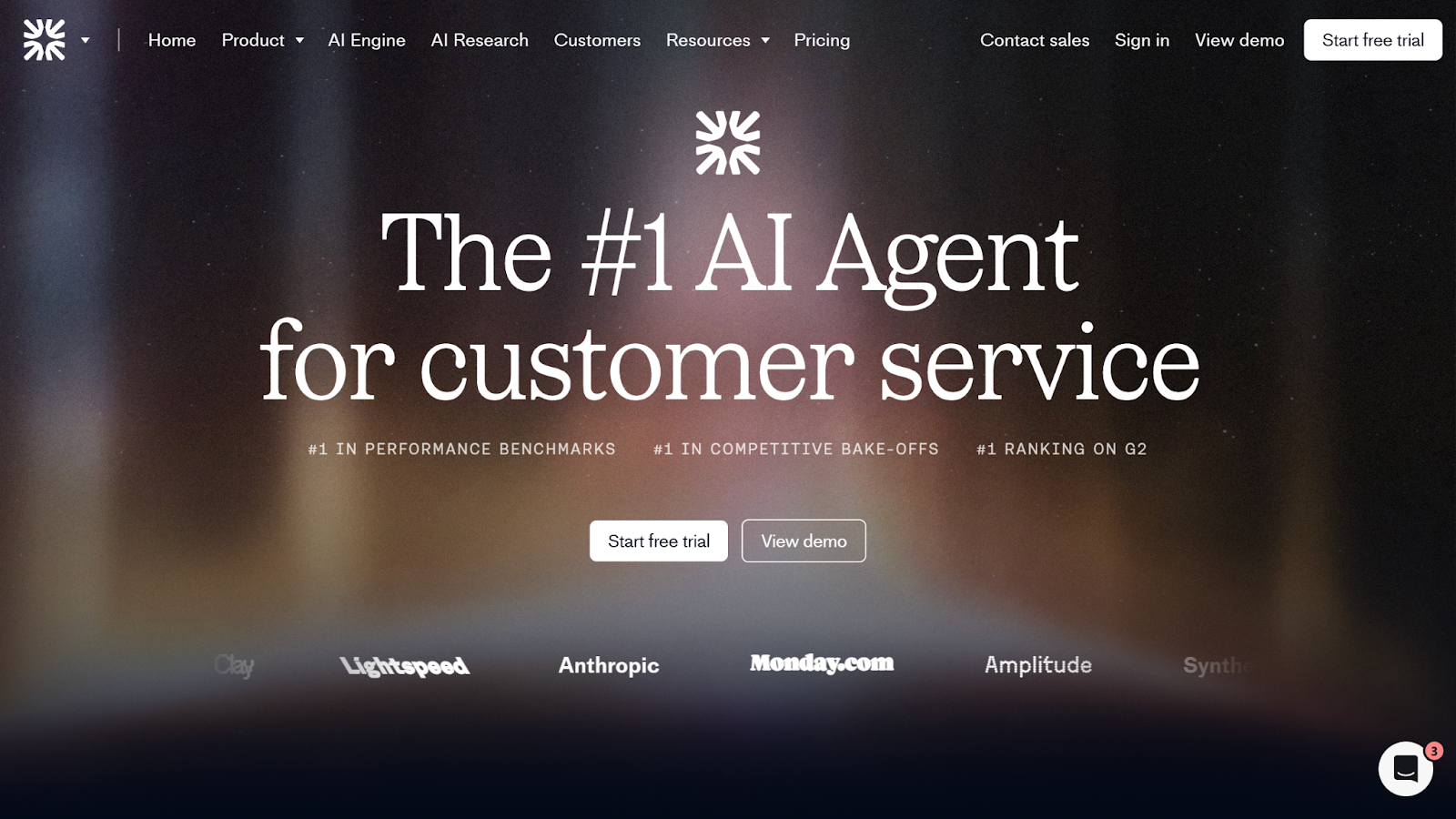 screenshot of the intercom Fin AI homepage with the following words the number one AI agent for customer service