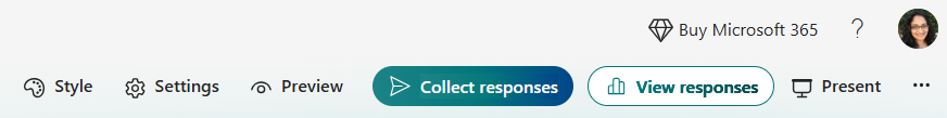 Screenshot of Microsoft Forms' toolbar showing "