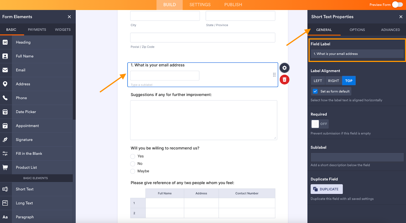 Jotform Form Builder Field Name Box