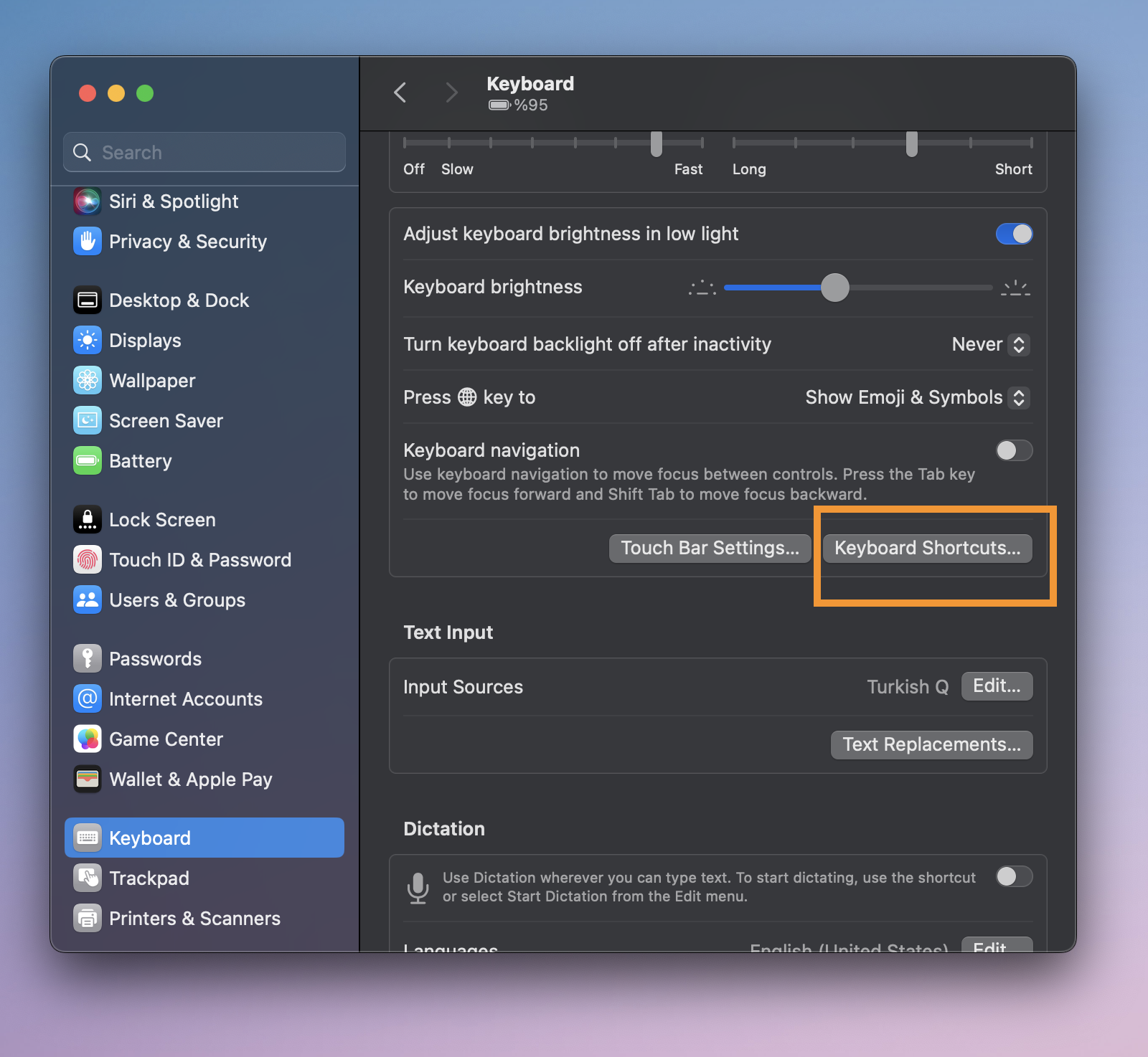Mac Settings Keyboard Shortcuts Button