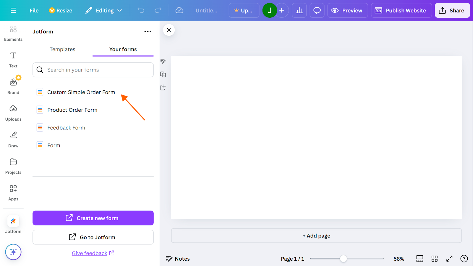 Canva Jotform App Your Forms Tab