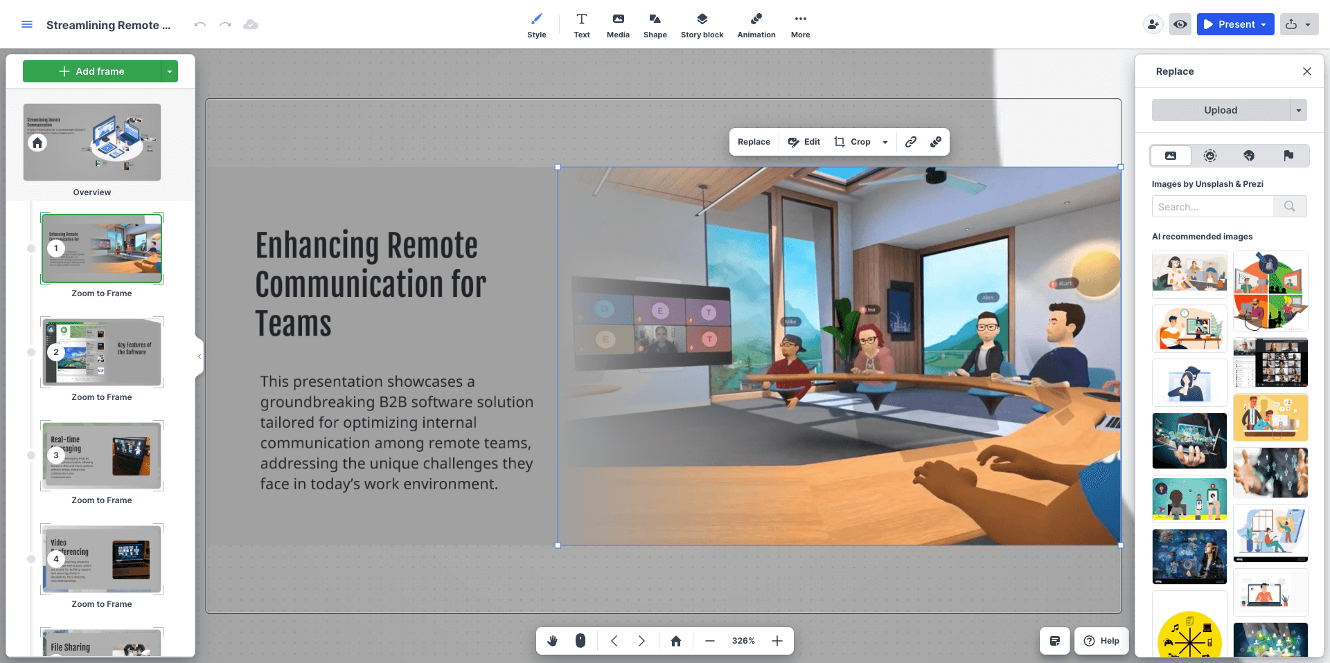 user interface of Prezi