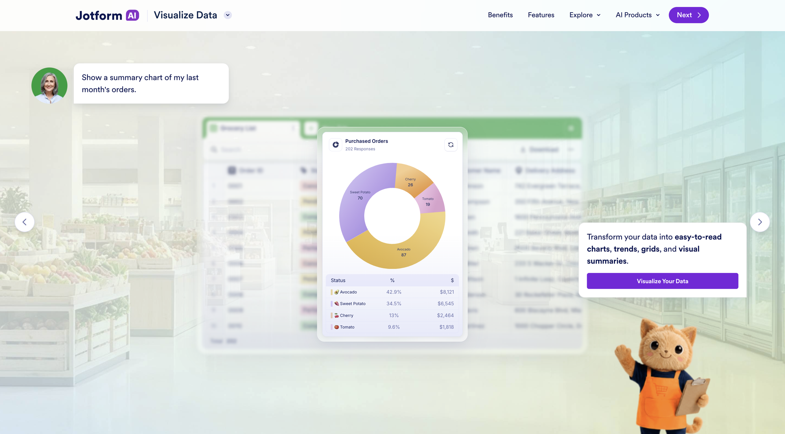 Visualizing the data with Jotform AI Data Assistant in Jotform Tables