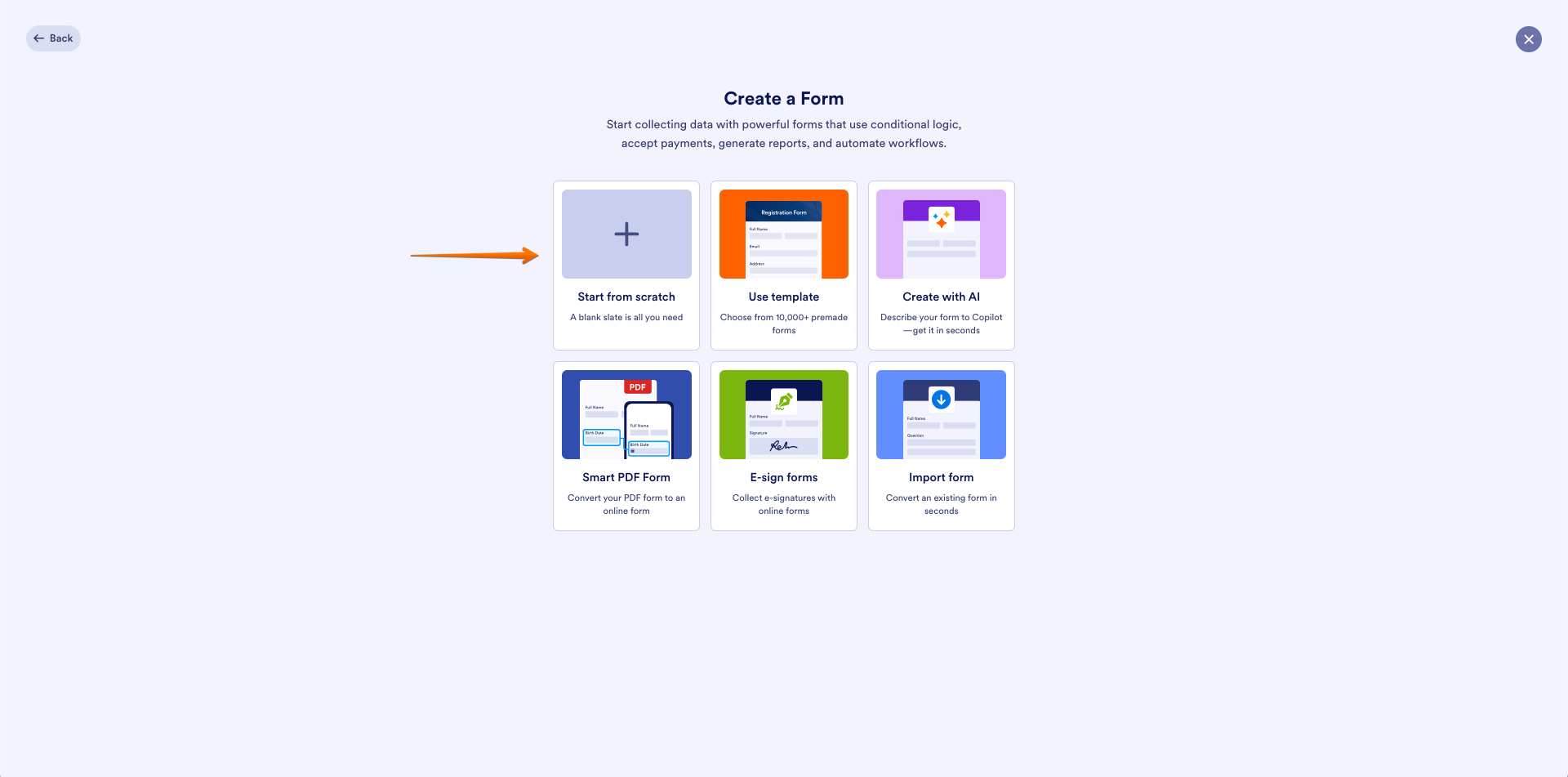 Start From Scratch Button