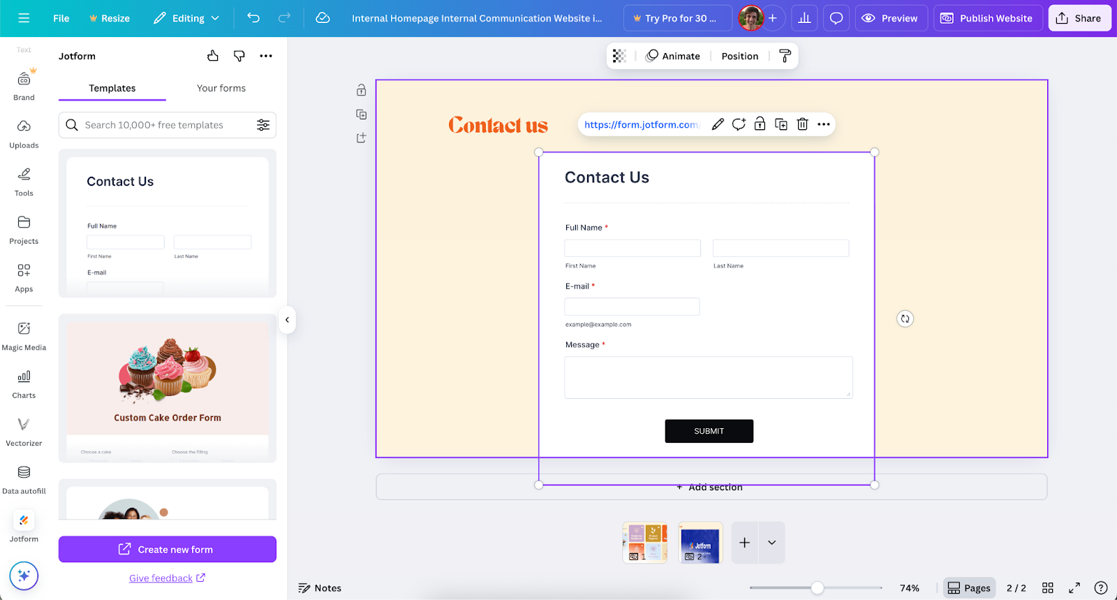 Use Canva Apps to add features and embeds — like Jotform forms — to your Canva designs