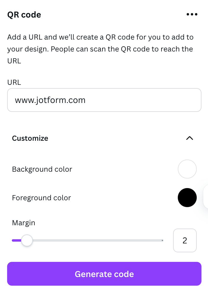 screenshot of canva qr code generator user interface