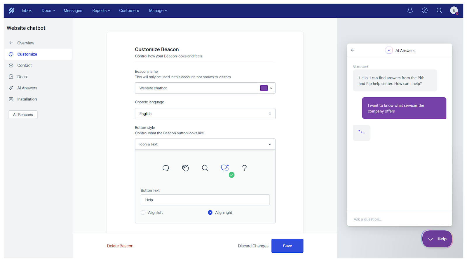 Screenshot of Help Scout's AI agent dashboard