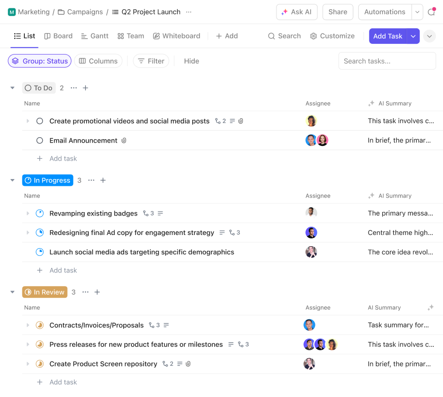 ClickUp User Interface