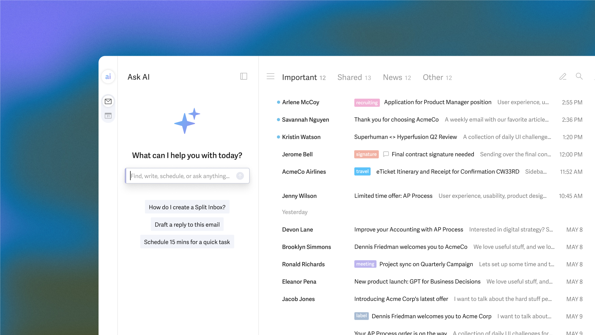 User Interface of Superhuman Mail