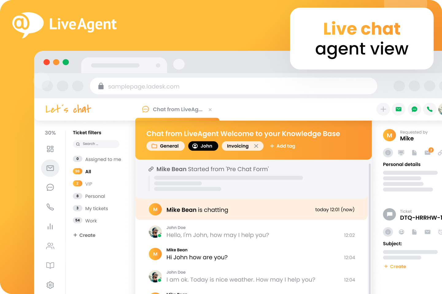 LiveAgent Live Chat Agent View