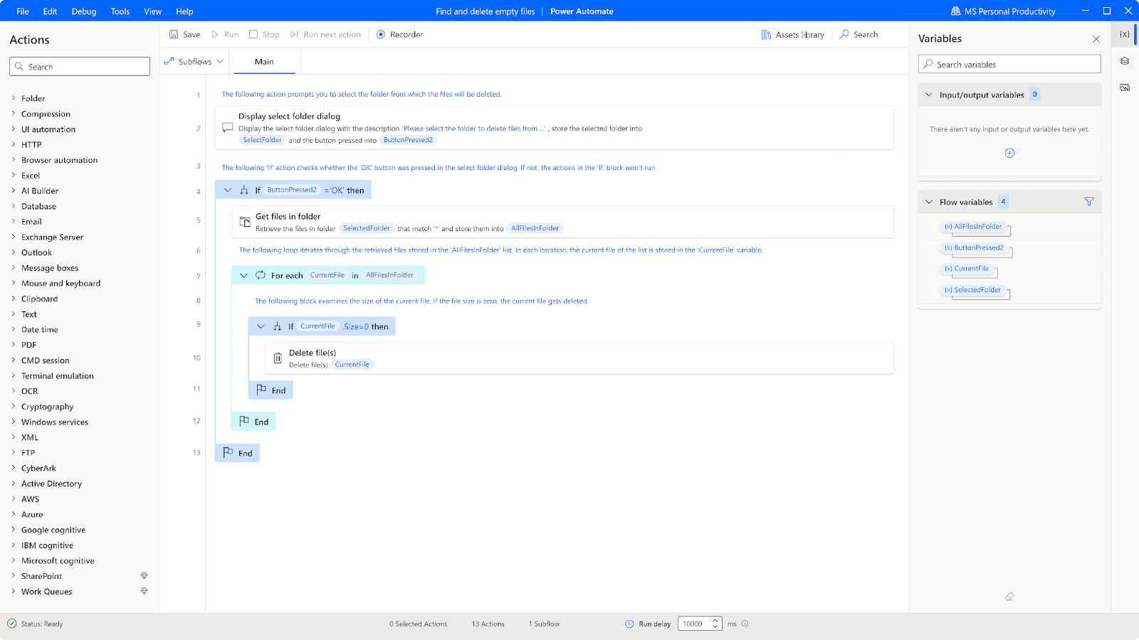 Interface utilisateur de Microsoft Power Automate
