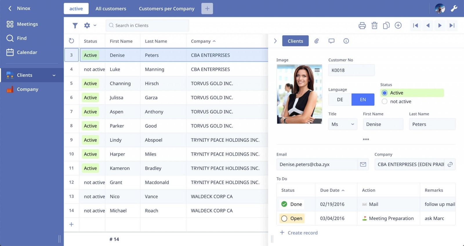Screenshot of Ninox's interface