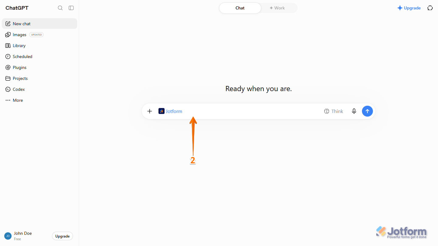 Jotform mention tag in the ChatGPT prompt box