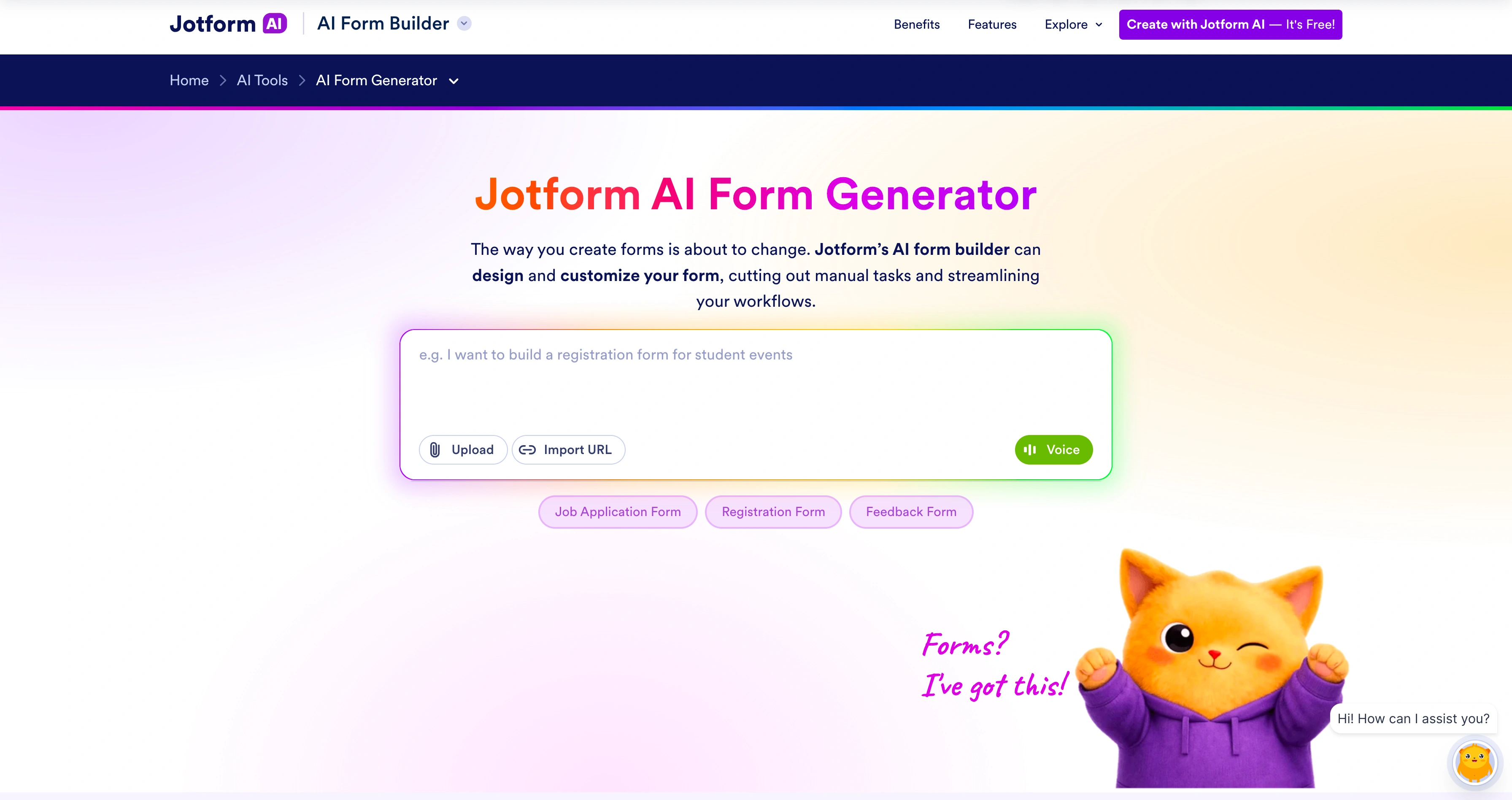 Screenshot from Jotform's AI form builder, showing how similar the functionality is to form creation using Gemini with Google Forms