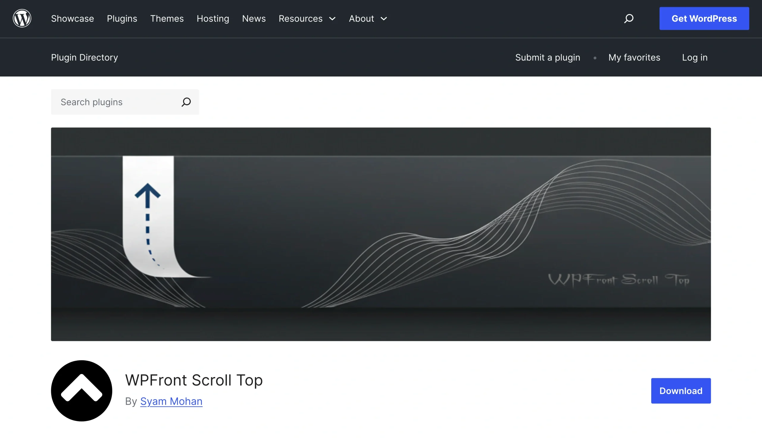 WPFront Scroll Top plugin page on WordPress