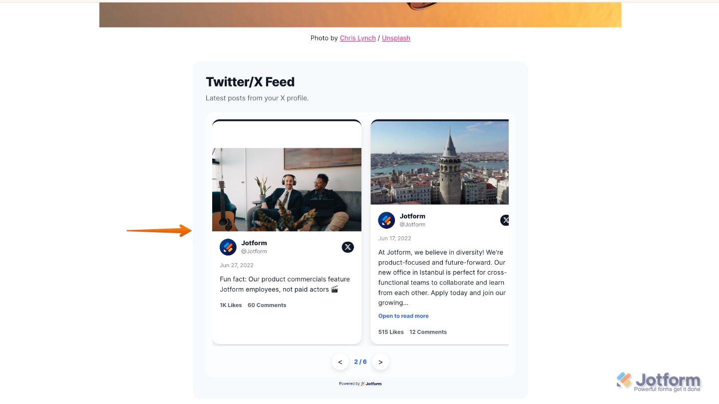 Twitter/X Feed widget appearing on a website with the configured layout and customization settings