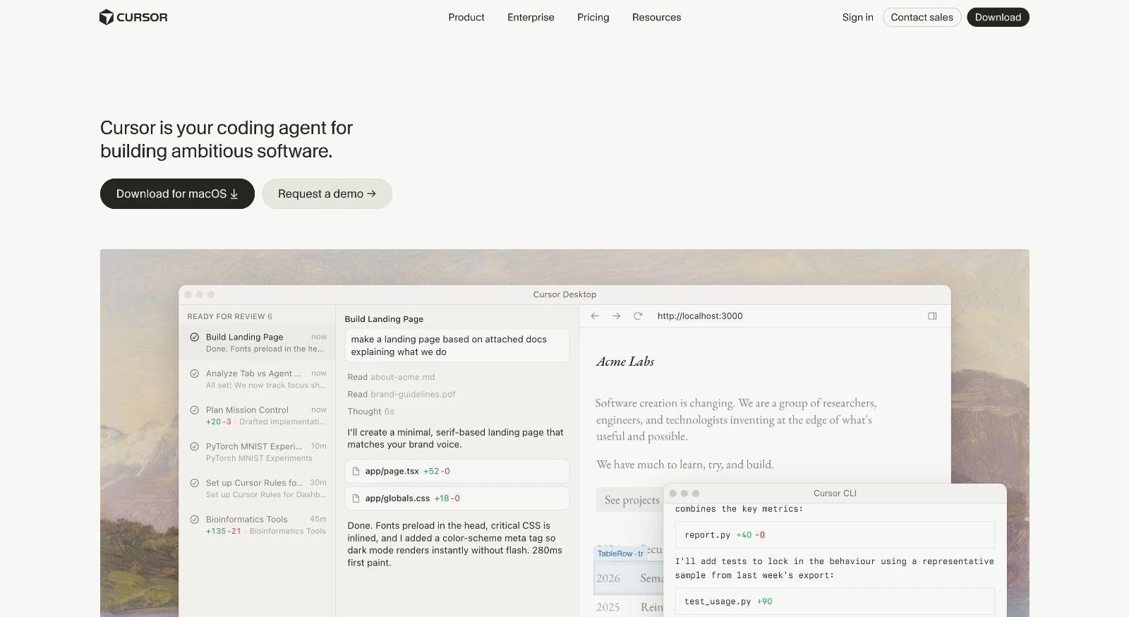 Cursor markets itself as a coding agent, not just a chat assistant