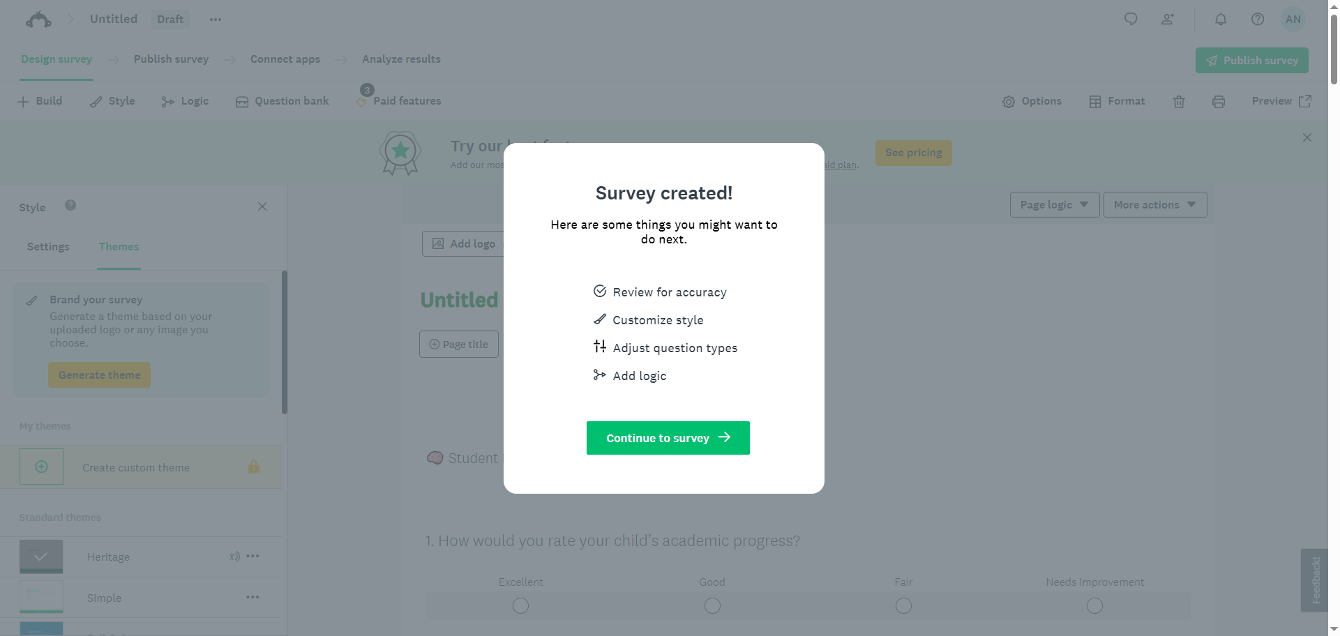 SurveyMonkey Methode „Ihre Fragen einfügen