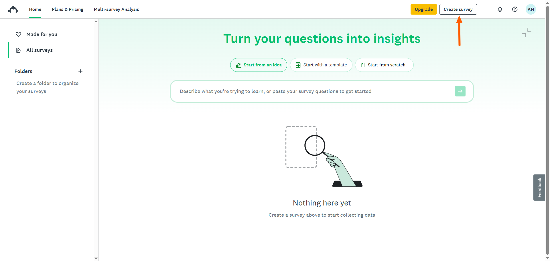 SurveyMonkey Startseite Schaltfläche „Umfrage erstellen