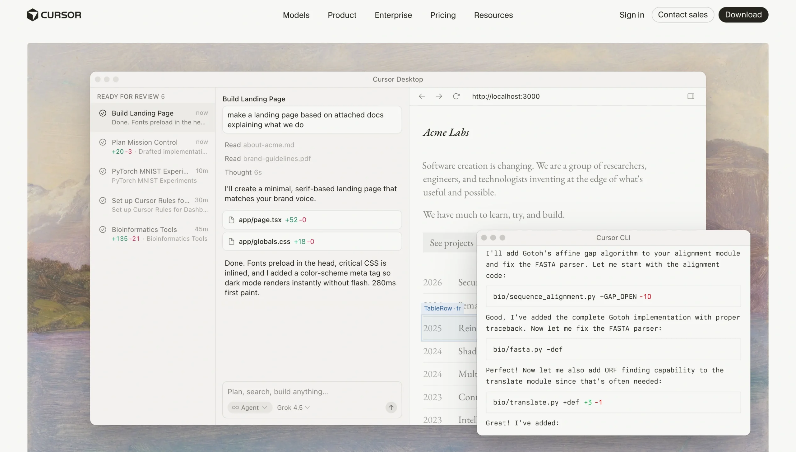 Screenshot of the Cursor landing page