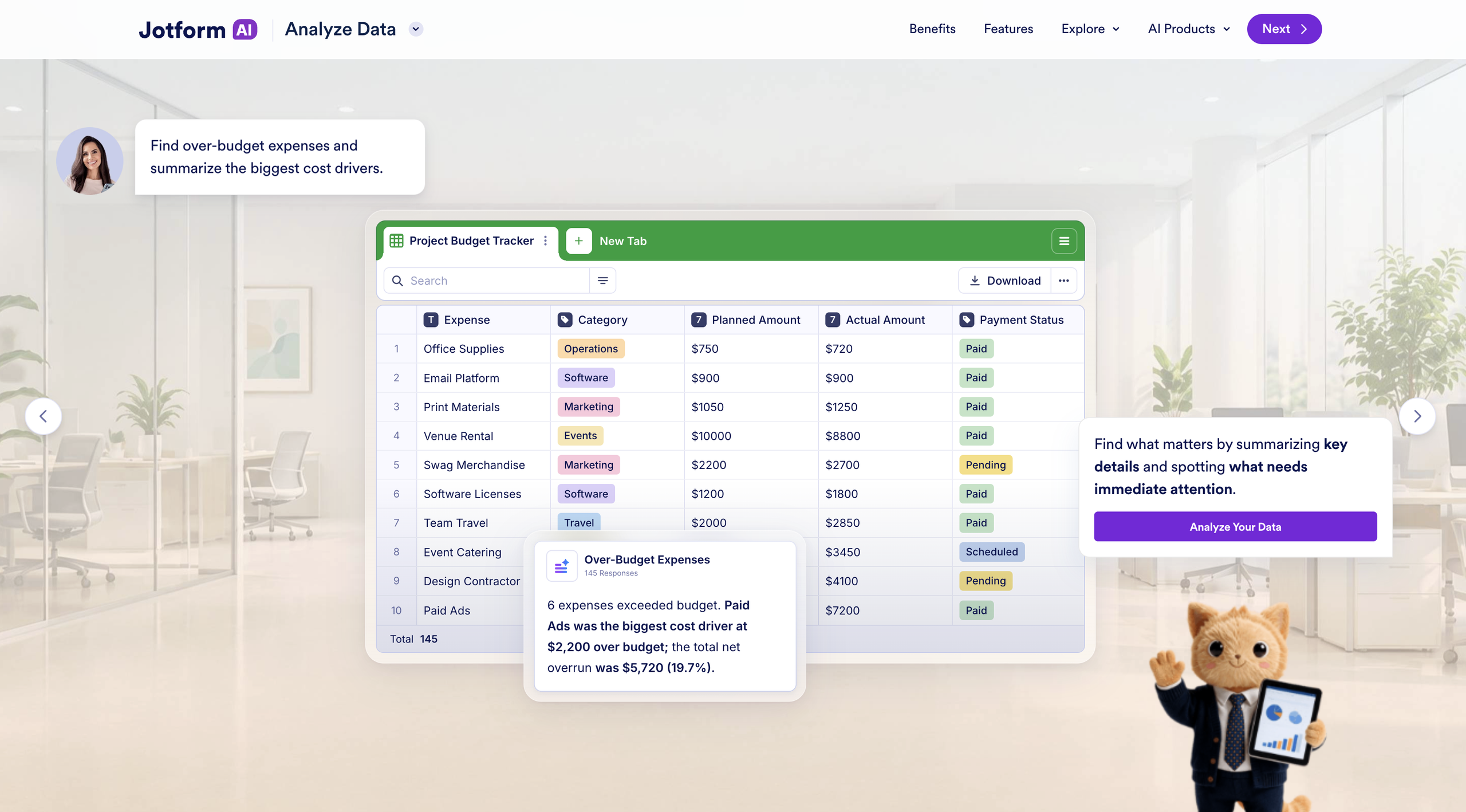 Requesting the Data Assistant to analyze the data