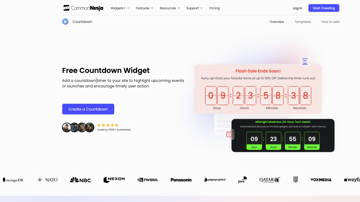 Common Ninja Countdown Timer widget Landing Page